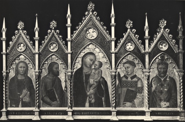 Foto Reali — Ghissi Francescuccio di Cecco - sec. XIV - Madonna con Bambino; Santa Maria Maddalena; San Giacomo Maggiore; Santo Stefano; San Nicola di Bari — insieme